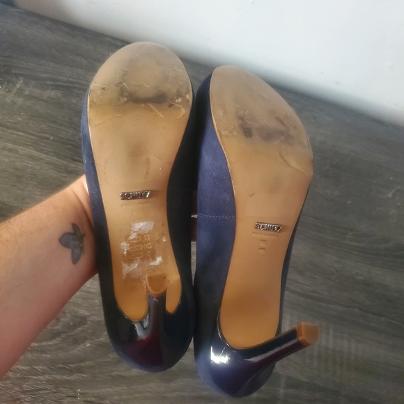 Schutz blue peep toe slip on heels size 8 - Picture 6 of 8